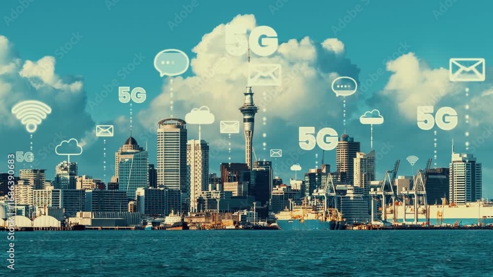 Poster smart digital city with globalization abstract graphic showing connection network . concept of futur