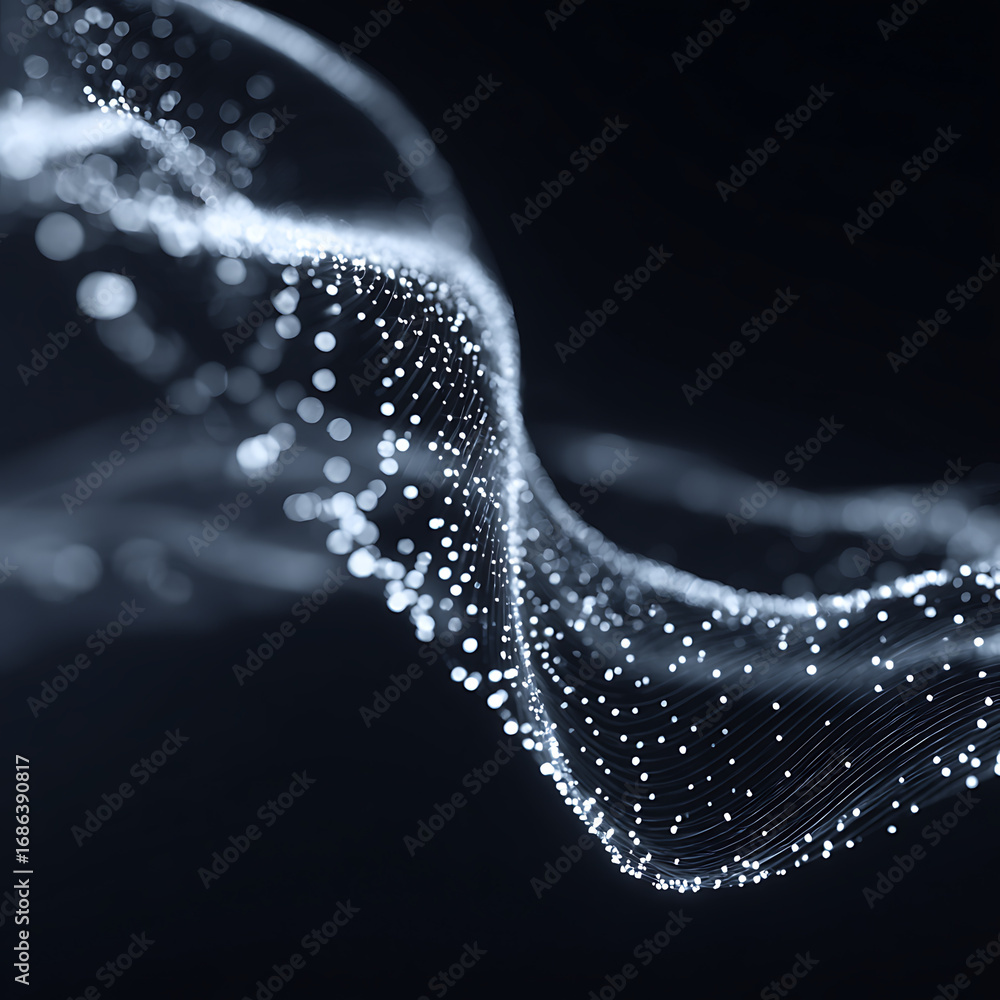 Poster luminous particles form a swirling dynamic wave of light and energy in abstract digital art