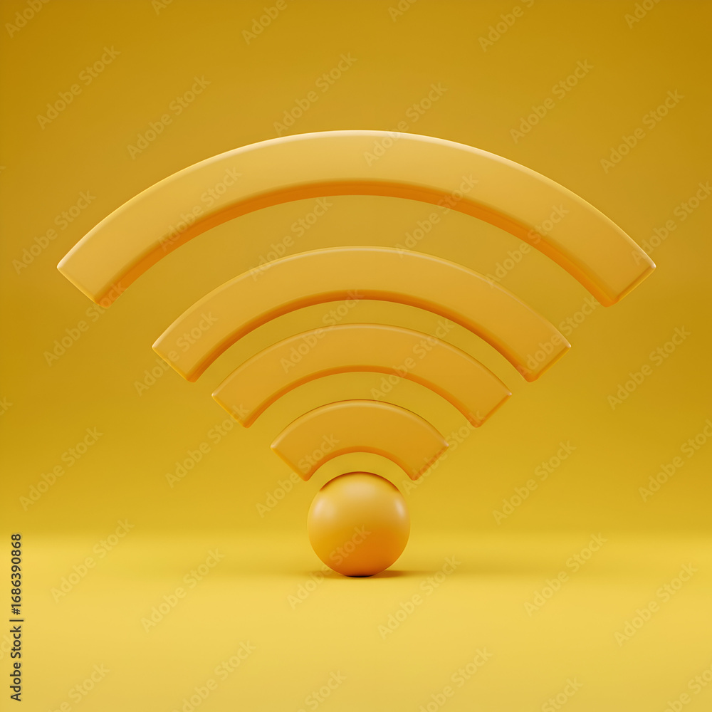 Aufkleber yellow wi-fi symbol with a solid yellow sphere base in a vibrant yellow studio setting. modern desig