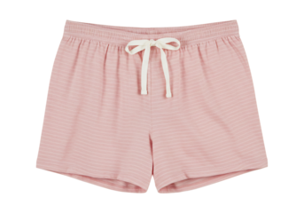 Pink striped shorts casual summer clothing lightweight fabric drawstring waist comfortable apparel womenswear sleepwear loungewear studio shot transparent background