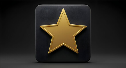 Fototapeta premium Gold star icon on a dark gray background. Elevated, detailed graphic of a five-pointed star, with a smooth, 3D effect, displayed against a dark backdrop, providing visual emphasis.
