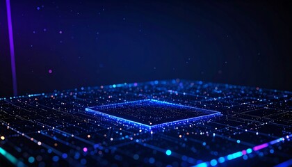 Abstract digital circuit board with glowing lines and particles