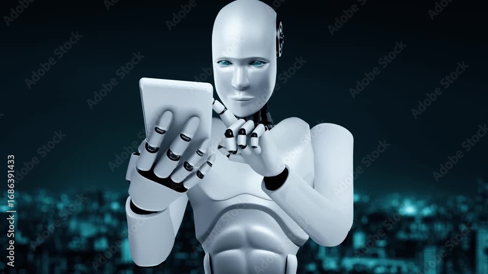 Poster future financial technology controll by ai robot huminoid uses machine learning and artificial intel