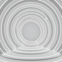 Obraz premium Abstract architectural interior design with concentric circles in a minimalist style. Concentric circles in a white architectural space with a neutral background.