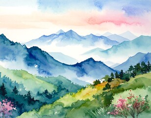 Watercolor mountain landscape