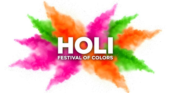 Holi festival of colors with burst of powder on white background