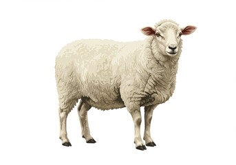 Obraz premium Realistic White Sheep Standing on White Background