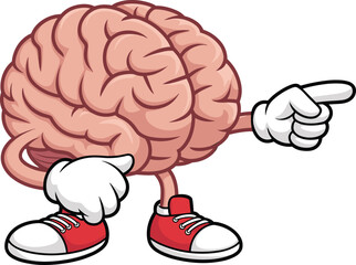Cartoon brain character walking, motivational message, think big quote, creative mascot illustration, brain in sneakers, educational, inspiration concept, vector