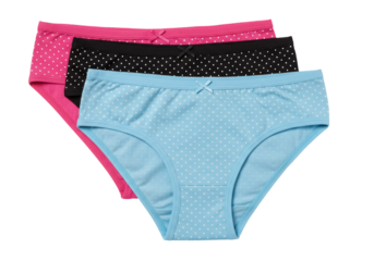 Three pairs of womens underwear cotton briefs white polka dots pink black blue