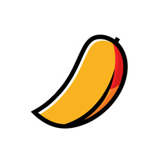 Mango Slice Logo in Geometric Vector Style, Simplified Curves