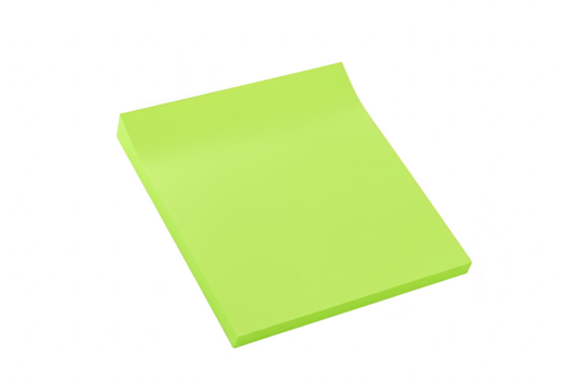 Single green sticky note isolated on transparent background