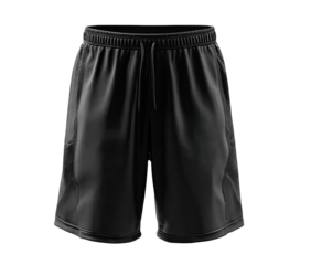 Dark gray athletic shorts, mid-length, with drawstring waist.  A simple, sporty design