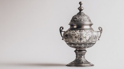 Naklejka premium Ornate silver-toned decorative bowl on pedestal