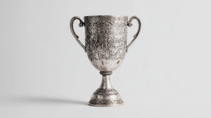 Vintage silver trophy on plain background