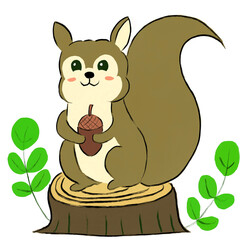 Cute Squirrel Holding an Acorn Illustration