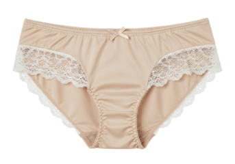 Beige underwear with white lace trim soft smooth fabric transparent background