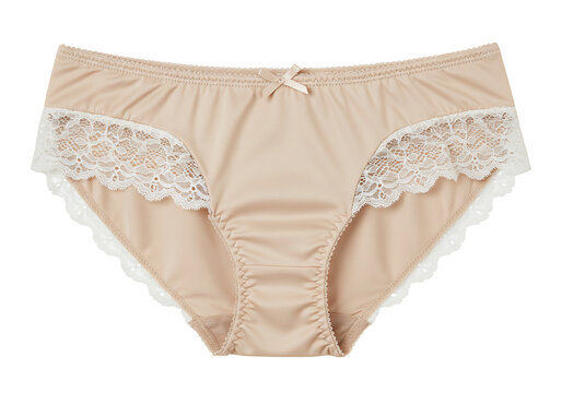 Beige underwear with white lace trim soft smooth fabric transparent background