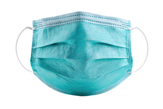 Light teal-colored disposable face mask
