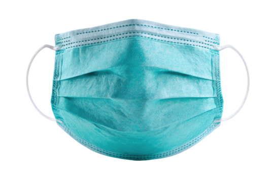 Light teal-colored disposable face mask