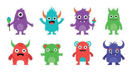 Obraz premium Playful cartoon monsters with horns and silly expressions perfect for kids' designs and fun projects