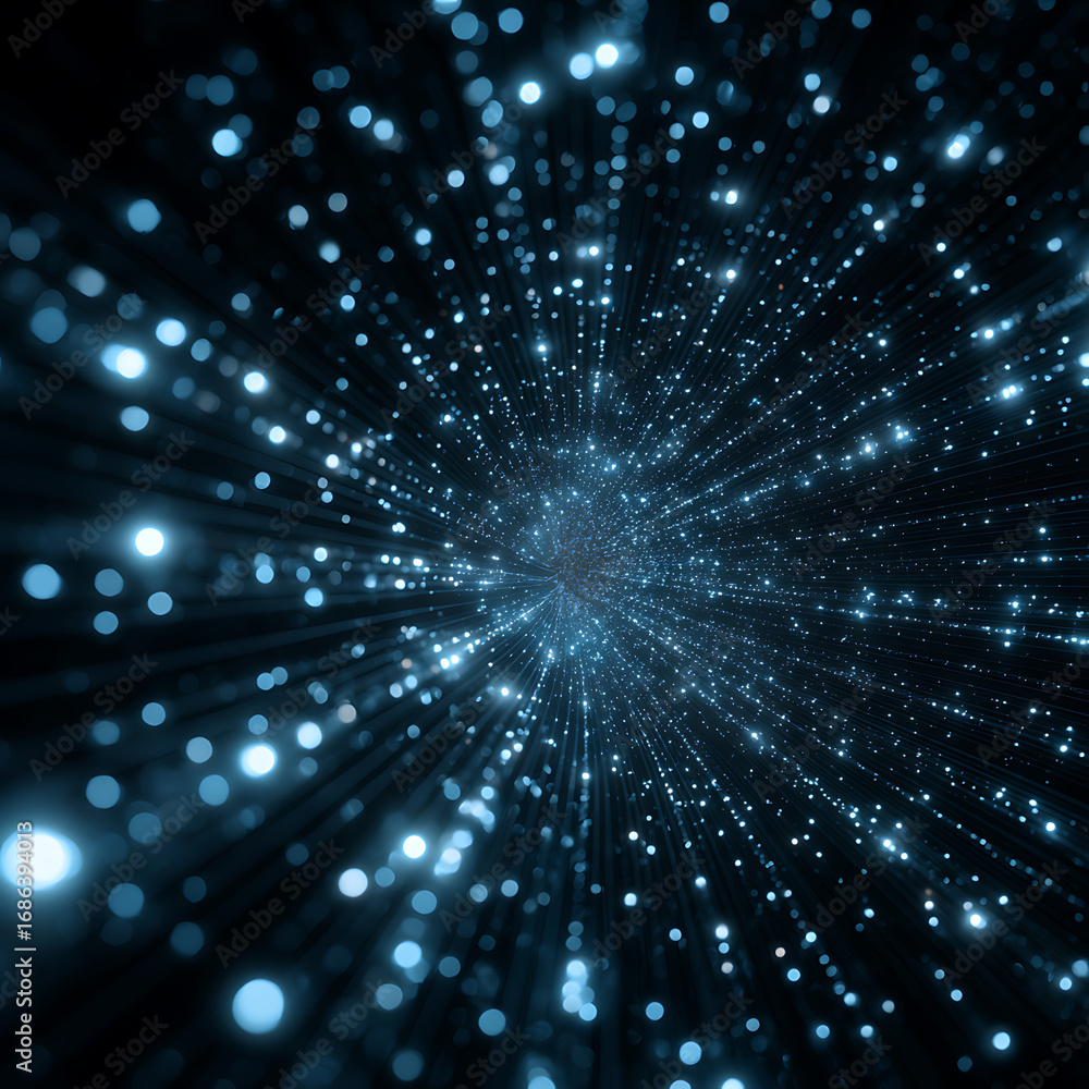 Poster vibrant blue energy particles zoom through abstract digital network creating a sense of speed and in