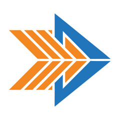 Blue and Orange Arrow Shape with Parallel Lines on White Background graphic
