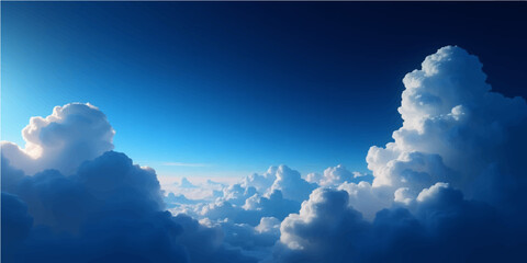 Blue sky with fluffy white clouds, a beautiful and clear day in nature © Foysal