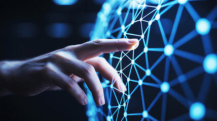 Hand touching global network, connection technology and digital communication