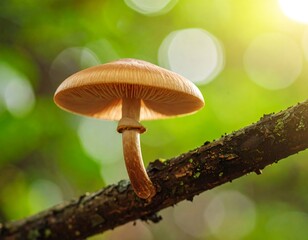 Mushroom on branch in forest