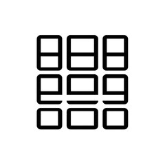 Nine outlined, square, window-like shapes arranged in a 3x3 grid, forming a compact, symmetrical pattern