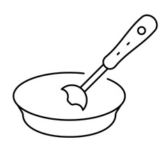 The blender is mixing something in a plate or bowl. Recipe, cooking. Black line icon with editable stroke. Flat vector illustration isolated on white background.