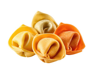 Three tortellini pasta, assorted colors, close-up