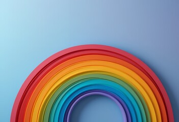 Obraz premium Vibrant concentric rainbow rings arranged neatly against smooth blue background showcasing bright