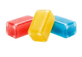 Three colorful hard candies on transparent background