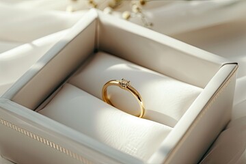 Clear Pixel Picture of Wedding Gold Ring in a White Box on a Light Background
