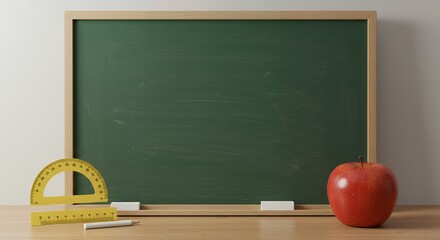 back to school concept with chalkboard and apple, minimal mockup