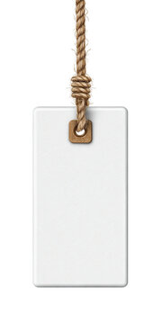 Empty rectangular tag, light beige rope, hanging