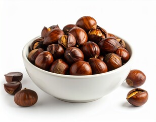Obraz premium Fresh Chestnuts in Bowl on White Background