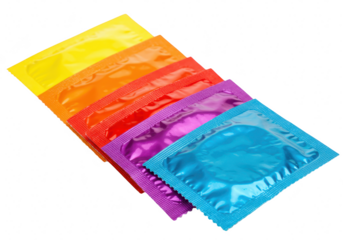 Assorted colored condoms isolated on transparent background