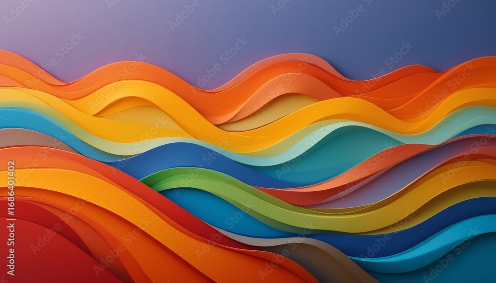 Poster abstract vibrant layered waves of colors forming a dynamic flowing design across the image