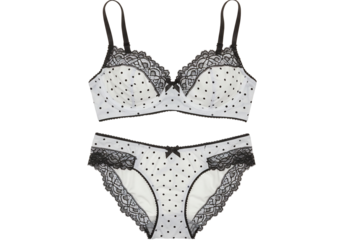White and black polka dot lingerie set with lace detail