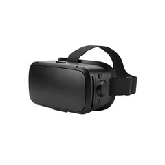 Fototapeta premium Modern black virtual reality headset with adjustable strap for immersive gaming and entertainment isolated on transparent background