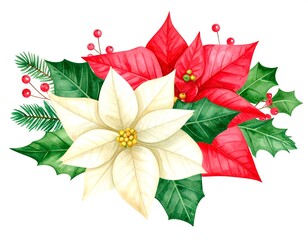 Watercolor poinsettia bouquet