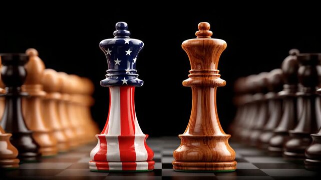 Chess match between patriotic pieces highlights strategic battle of wits on the board