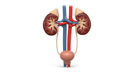 Human urinary system with kidneys and bladder isolated on white background