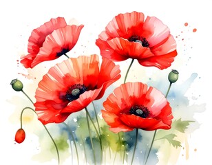 Watercolor poppy bouquet illustration