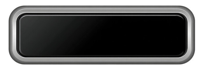 Rectangular black button with a silver border