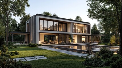 Fototapeta premium Modern home exterior garden