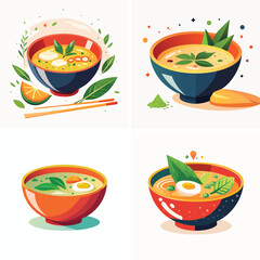 Miso Soup a fun and colorful ensemble of mixed vector graphics, full of vivid tones and modern abstract design elements