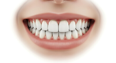 Closeup of a healthy, white smile with perfect teeth isolated on white background